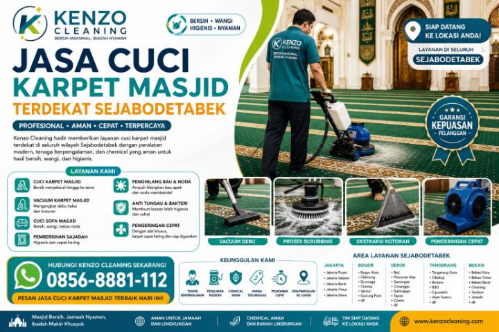 Jasa Cuci Karpet Masjid Terdekat Sejabodetabek – Kenzo Cleaning Siap Datang ke Lokasi